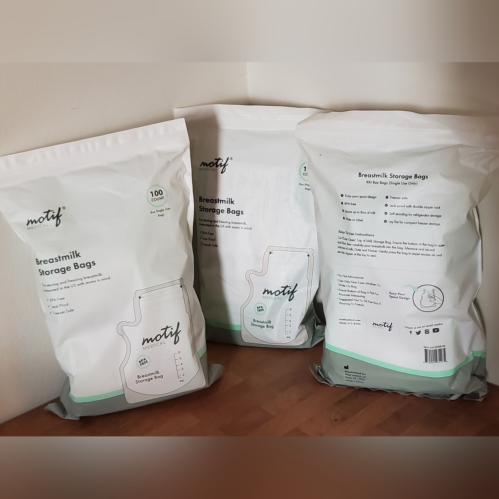 Motif Breastmilk Storage Bags, 3-pack Of 100 Count (300 Bags Total)